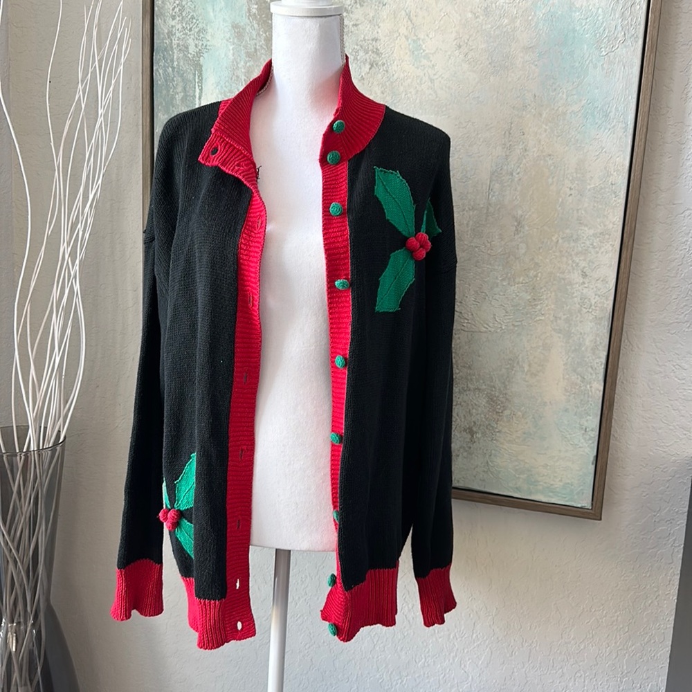 Vintage Bechamel Women’s Knitted Crochet Holiday Sweater Cardigan Size Medium